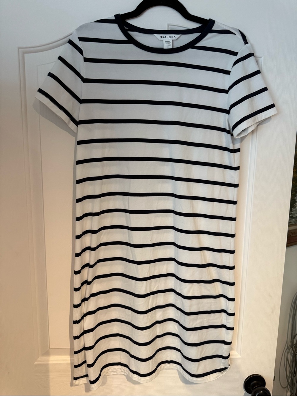 Athleta Black and White Striped Midi Tee Dress